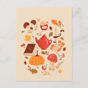 Autumn essentials illustration  postcard