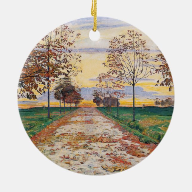 Autumn Evening (by Ferdinand Hodler) Ceramic Tree Decoration (Back)