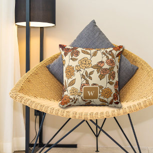 Autumn Exotic Flowers Customise Monogram Cushion