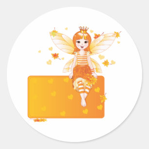 Autumn Fairy Princess with Orange Leaves and Crown Classic Round Sticker
