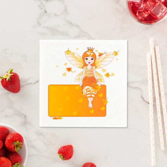 Autumn Fairy Princess with Orange Leaves and Crown Napkin (Creator Uploaded)