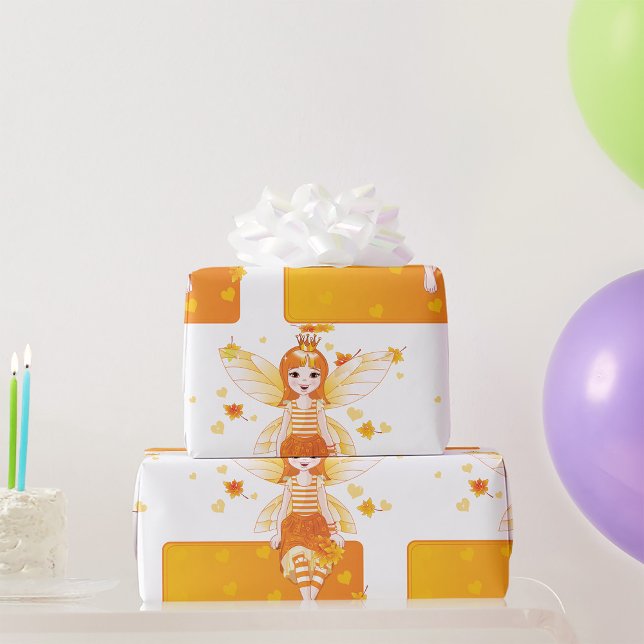 Autumn Fairy Princess with Orange Leaves and Crown Wrapping Paper (Creator Uploaded)