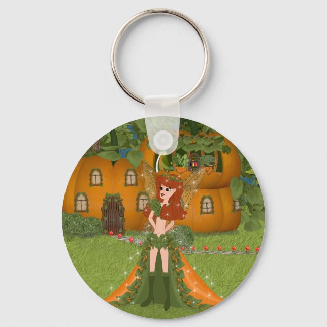 Autumn Fairy Pumpkin Cottage Key Ring (Front)