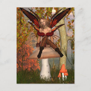 Autumn Fairy sitting on a toadstool with woodland Postcard