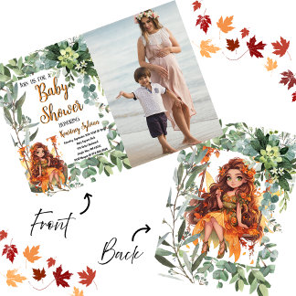 Autumn Fairy Watercolor Custom Photo Baby Shower Invitation