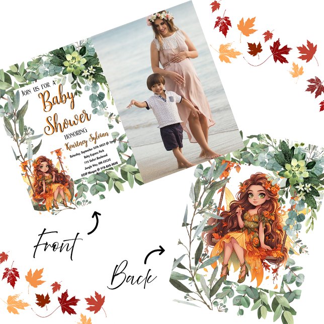 Autumn Fairy Watercolor Custom Photo Baby Shower Invitation (🍂✨ Autumn Fairy Watercolor Baby Shower Invitation – A Whimsical Fall Celebration! 🧚‍♀️)