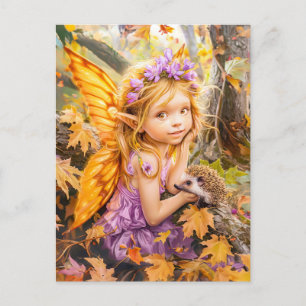 Autumn Fairy with Hedgehog Friend Postcard