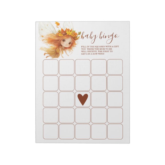 Autumn Fairy Woodland Baby Bingo Notepad (Rotated)