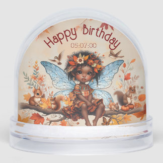 Autumn Fall African Fairy Woodland Animal Birthday Snowglobe