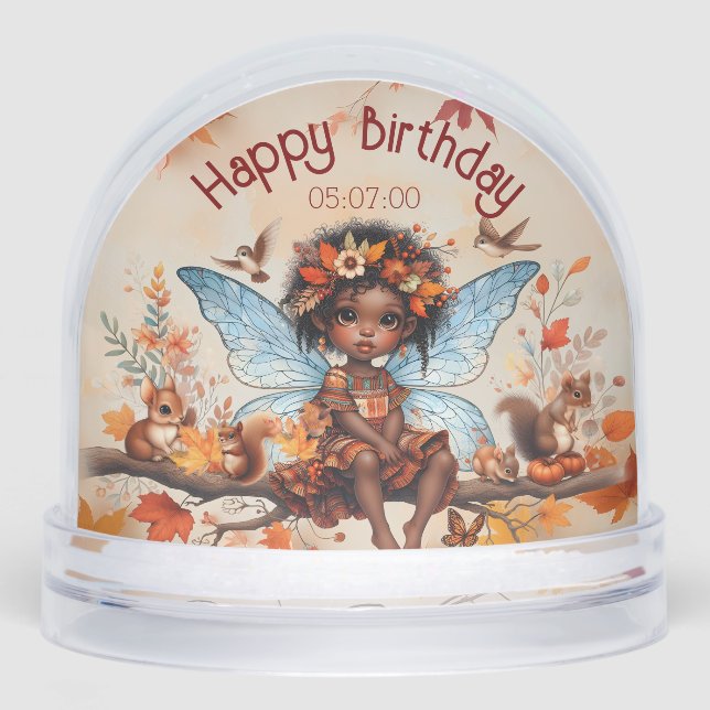 Autumn Fall African Fairy Woodland Animal Birthday Snowglobe (Front)