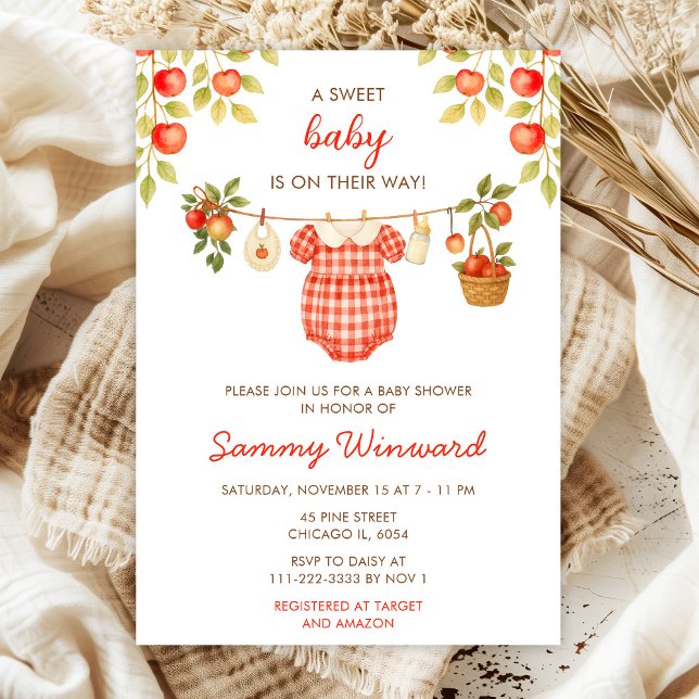 Autumn Fall Apple Clothes Line Baby Shower Invitation (Creator Uploaded)
