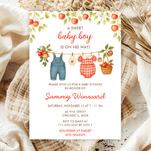 Autumn Fall Apple Clothes Line Boy Baby Shower Invitation