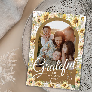 Autumn Fall Arch Sunflowers Grateful Thanksgiving Holiday Card