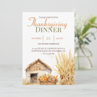 Autumn Fall Barn Thanksgiving Dinner Invitation