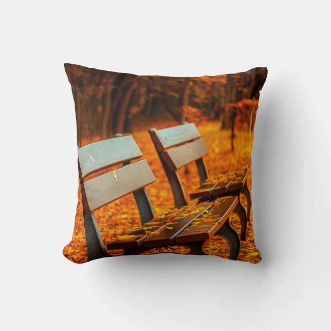 Autumn Fall Bench Design Bedroom or Couch Pillow (Front)