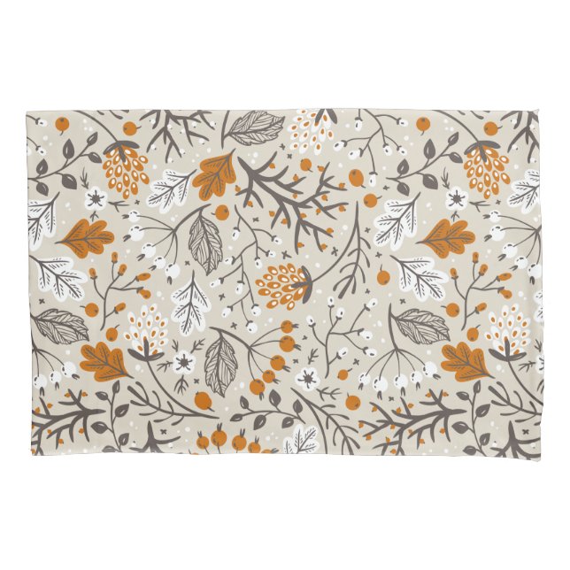 Autumn Fall Berries Leaves and Branches Pattern Pillowcase (Front)