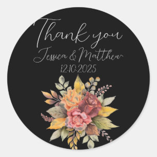 Autumn Fall Black Rustic Watercolor Wedding Classic Round Sticker