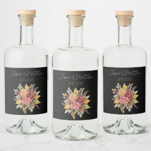 Autumn Fall Black Rustic Watercolor Wedding Liquor Bottle Label