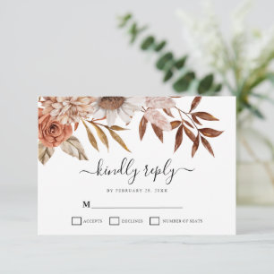 Autumn Fall Bloom Elegant Wedding RSVP Card