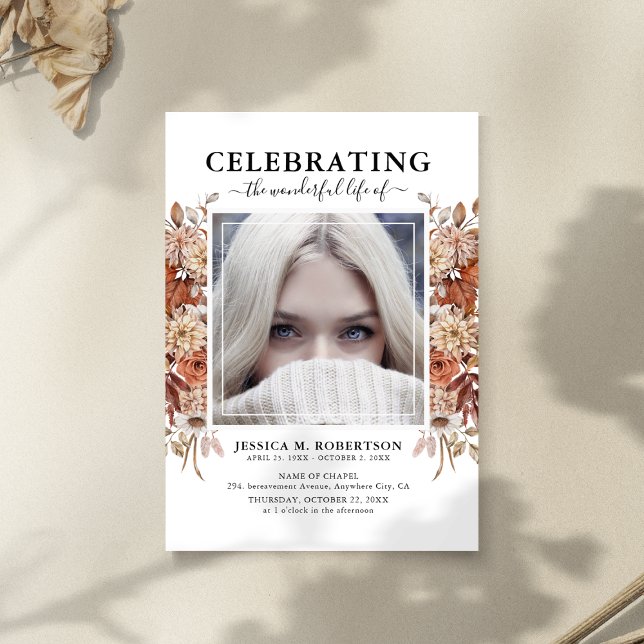 Autumn Fall Bloom Funeral Memorial Program Tri-Fold Invitation (Creator Uploaded)