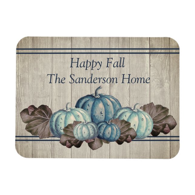 Autumn Fall Blue Pumpkin Rustic Cute Grey Wood   Magnet (Horizontal)