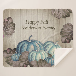 Autumn Fall Blue Pumpkin Rustic Cute Grey Wood  Sherpa Blanket