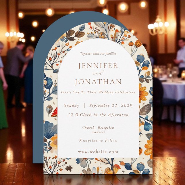 Autumn Fall Blue Seasonal Wedding Invitation (Creator Uploaded)