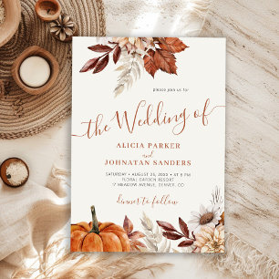 Autumn fall boho botanical cream wedding invitation