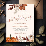 Autumn fall boho botanical ivory wedding invitation<br><div class="desc">Modern rustic watercolor botanical flowers,  pumpkin,  foliage,  and dried leaves making a chic autumn cream ivory wedding invitation with a trendy handwriting calligraphy script and earthy terracotta beige colour palette.</div>