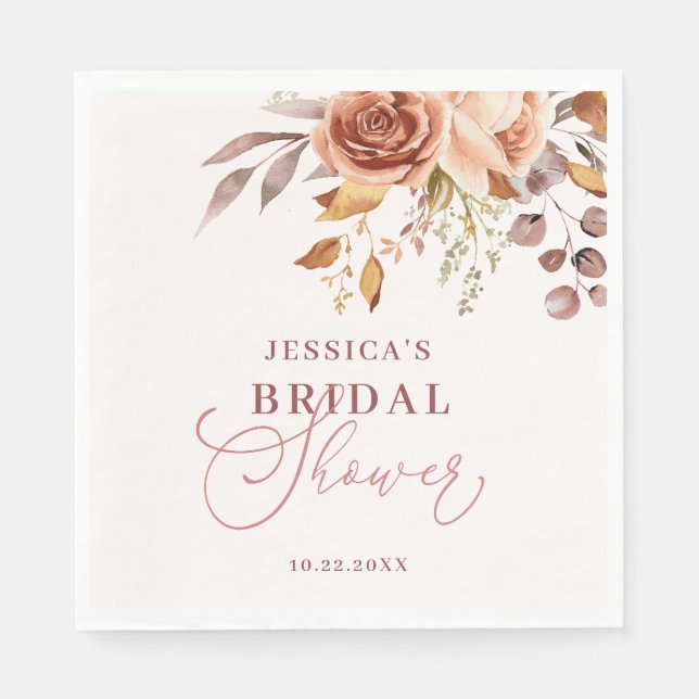 Autumn Fall Boho Floral Bridal Shower Napkin (Front)