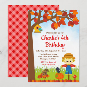 Autumn Fall Boy Scarecrow Birthday Invitation