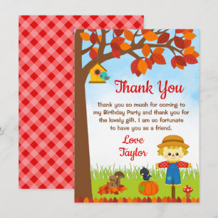 Autumn Fall Boy Scarecrow Birthday Thank You Card