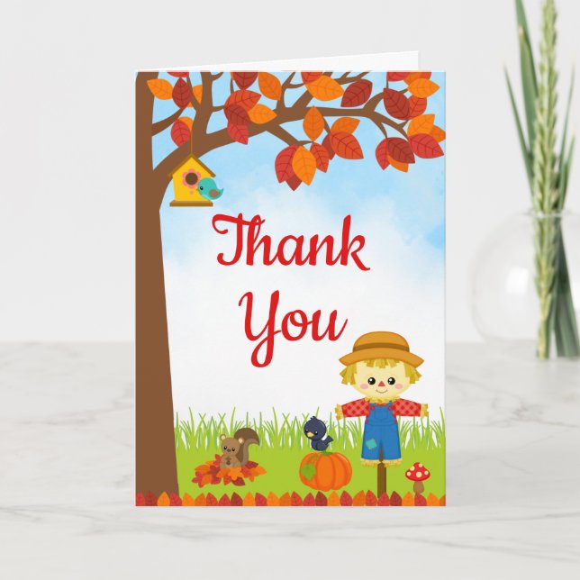 Autumn Fall Boy Scarecrow Birthday Thank You Card (Front)