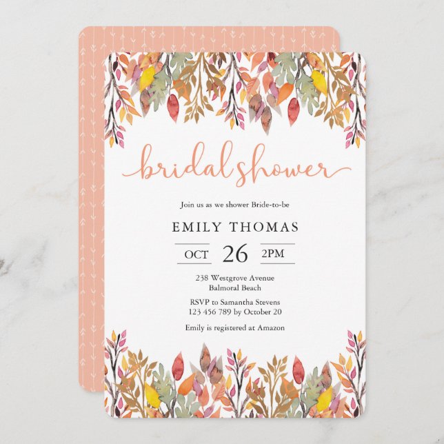 Autumn Fall Bridal Shower Invitation (Front/Back)