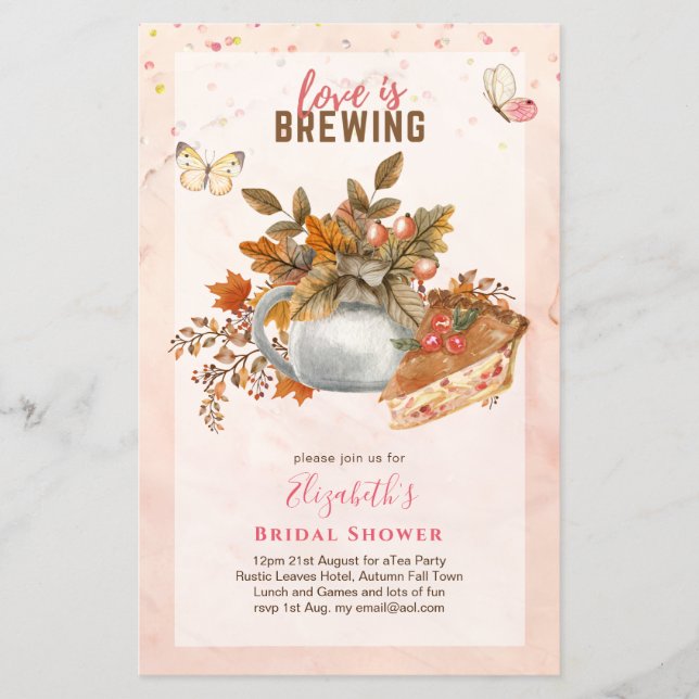 Autumn Fall Bridal Shower Tea Party Invites Flyer (Front)