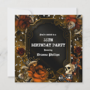 Autumn Fall Brown Roses Skulls Gothic Invitation