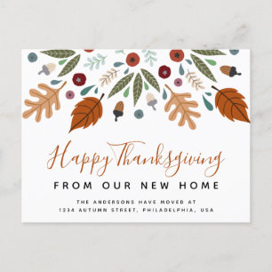 Autumn Fall Calligraphy Thanksgiving Moving Announcement Postcard