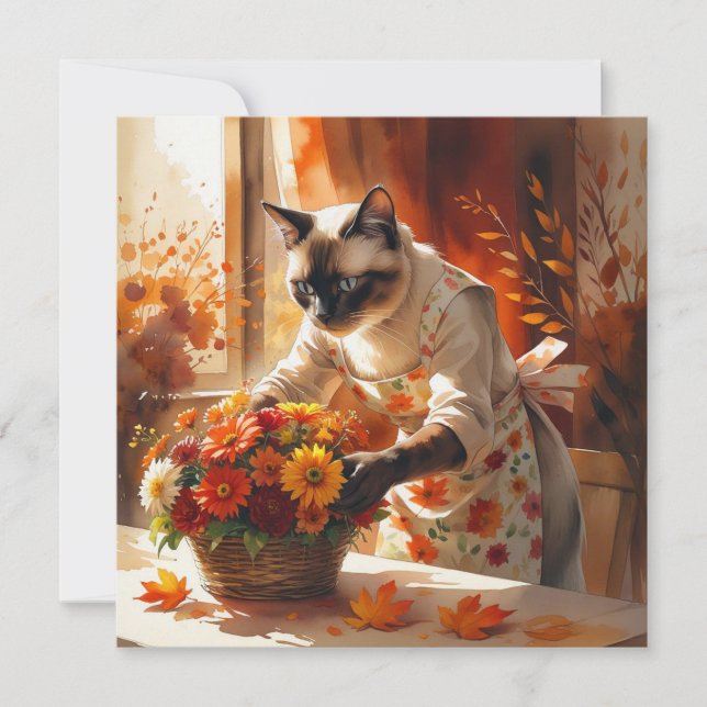 Autumn Fall cat florist is arranging flowers (Front)