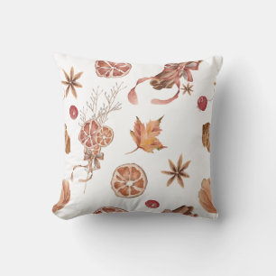 Autumn Fall Citrus Star Anise Cinnamon Watercolor Cushion