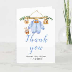 Autumn Fall Clothes Line Boy Baby Shower Thank You Card