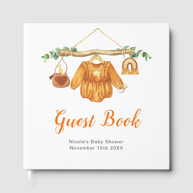 Autumn Fall Clothes Line Girl Baby Shower Guest Book (Front)