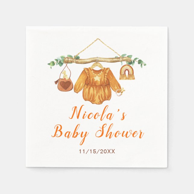 Autumn Fall Clothes Line Girl Baby Shower Napkin (Front)