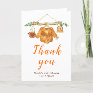 Autumn Fall Clothes Line Girl Baby Shower Thank You Card