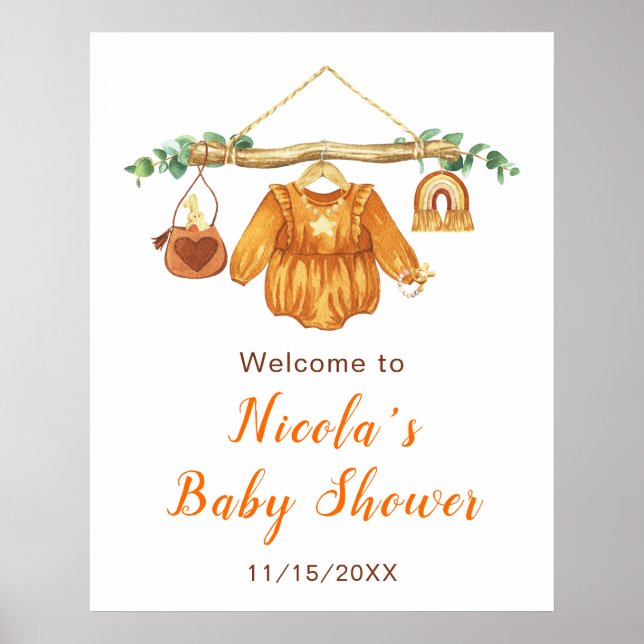 Autumn Fall Clothes Line Girl Baby Shower Welcome  Poster (Front)