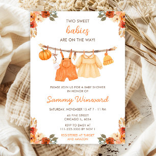 Autumn Fall Clothes Line Twins Baby Shower Invitation