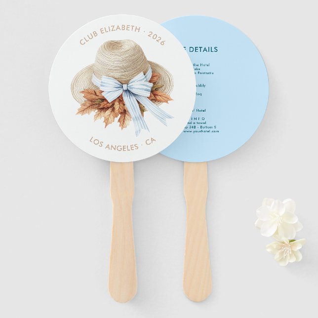 Autumn - Fall Coastal Chic Beach Club Itinerary Hand Fan (Front and Back)