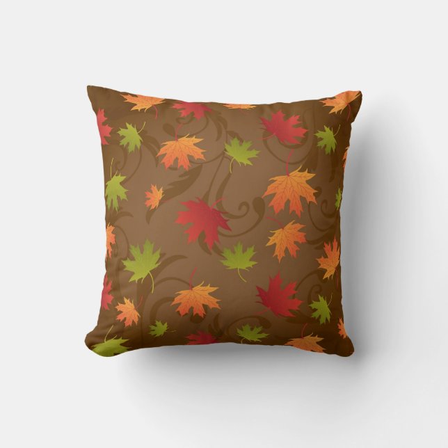 Autumn, Fall Colour Leaves on Brown Background Cushion (Front)