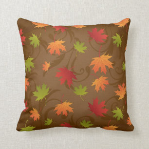 Autumn, Fall Colour Leaves on Brown Background Cushion