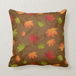 Autumn, Fall Colour Leaves on Brown Background Cushion