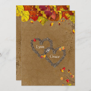 Autumn Fall Colour Leaves Twig Hearts Invitation